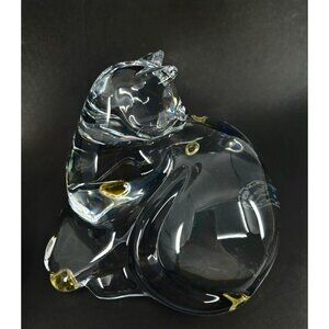 Handcrafted Baccarat Crystal Sleeping Cat Figurine- France